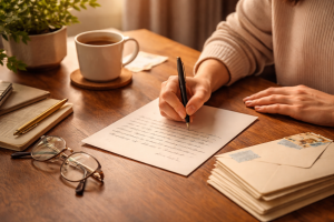 Writing a letter by soft light